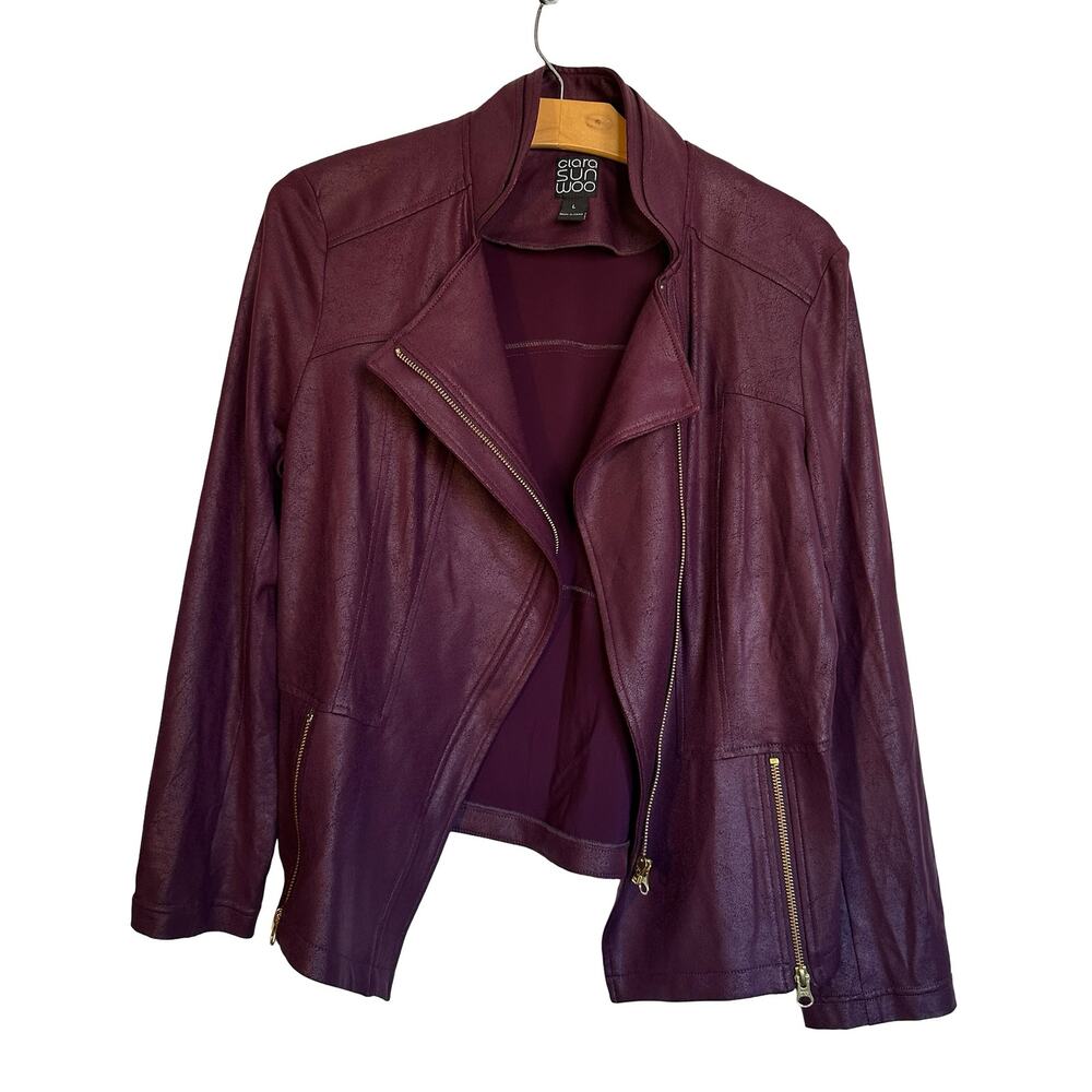 Clara Sunwoo Liquid Leather Signature Jacket Coated Plum Purple Moto Grunge L